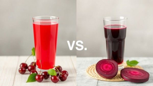Tart cherry juice vs. beet juice comparison image.