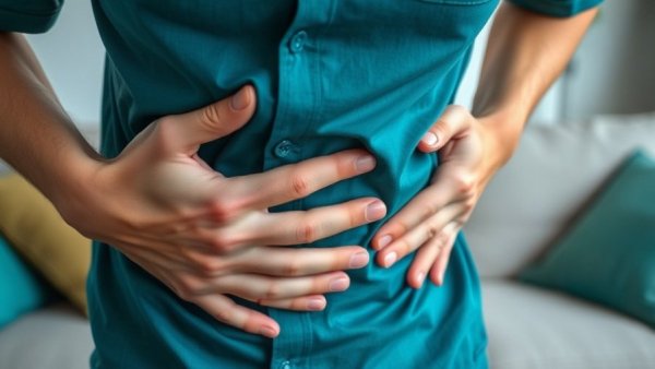 Person showing signs of abdominal discomfort related to colon cancer.