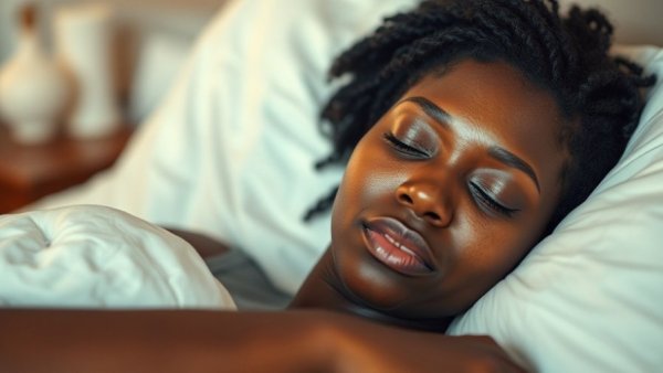 Peaceful woman sleeping in bed, stages of sleep depiction.
