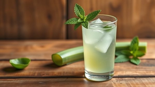 Fresh hydrating aloe vera drink with mint for glowing skin.