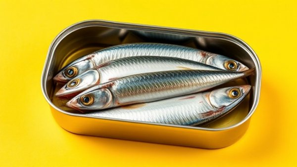 Tin of sardines as a source of vitamin D on yellow background.