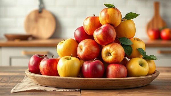 Fresh apples on wooden platter highlighting healthy eating.