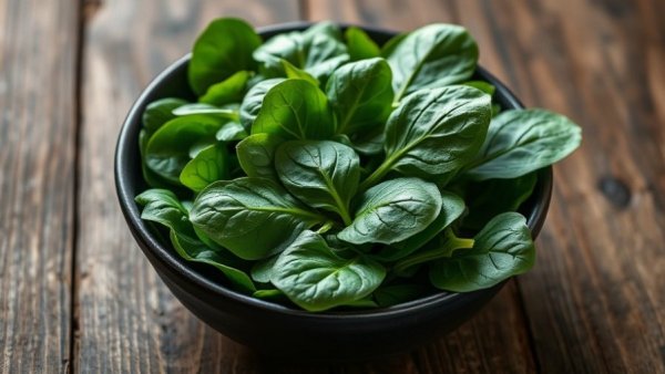 Vibrant fresh spinach leaves in a bowl for healthy eating.