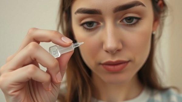 Woman applying eye drops indoors, eye drops recall concept.