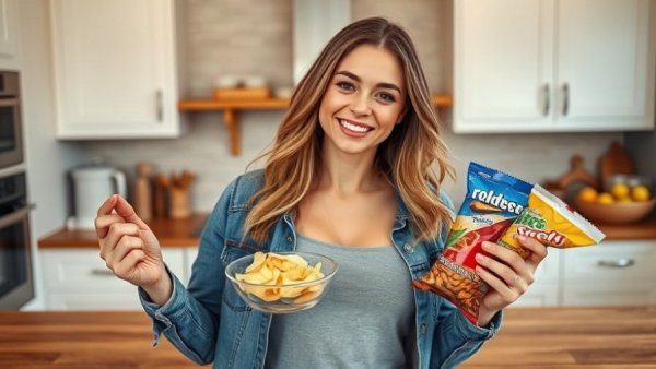 Comparing store-bought vs. homemade snacks in a kitchen.