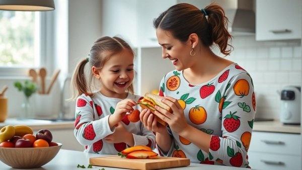 Young mother and child in kitchen, part of Weekly Healthy Recipe Challenge.