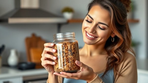 Healthy snacks alternatives to store-bought snacks, woman with granola.
