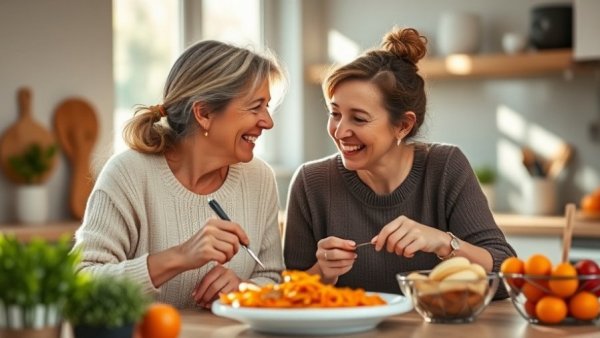 Mother and child enjoying meal, Weekly Healthy Recipe Challenge.