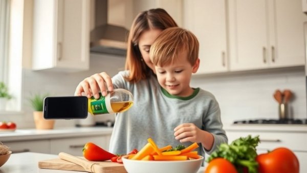 Mother and child cooking healthy battered fish recipe in kitchen