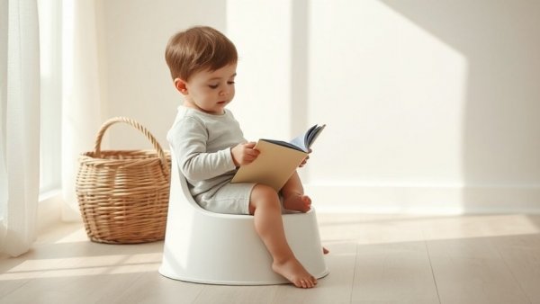 Three-day potty training, child on a potty chair, reading.