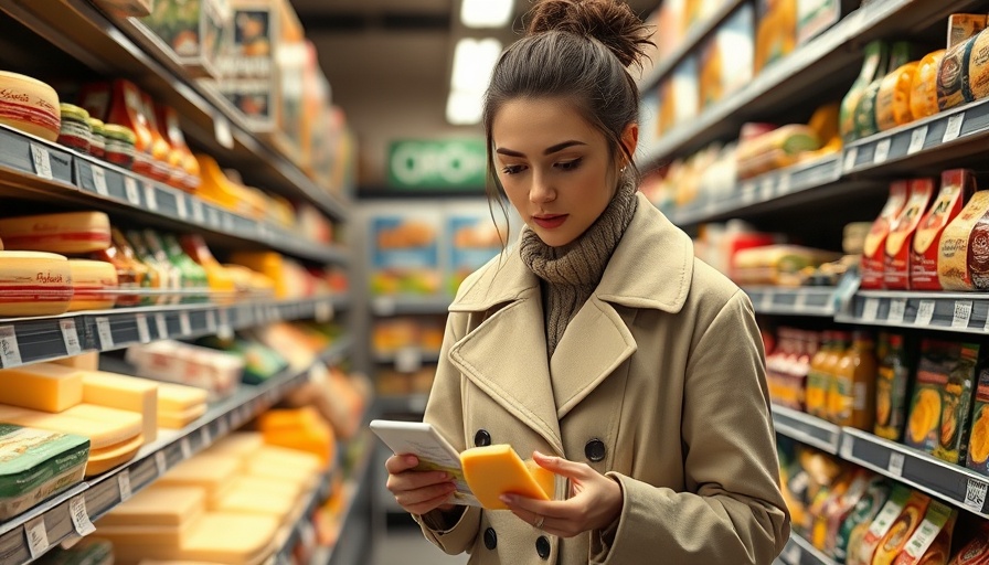 High-protein cheese selection in grocery aisle, woman examining options.