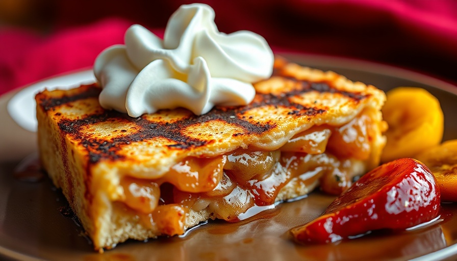 Grilled dessert slice with cream and fruit topping