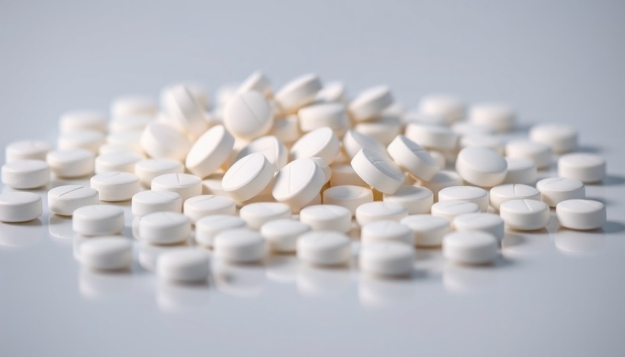 Close-up of white beta blocker pills on a reflective surface.