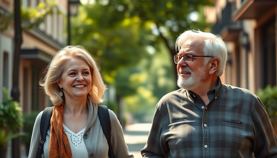 Elderly couple enjoying sunlight for Vitamin D on a sunny walk.