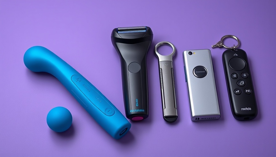 Collection of sleek travel gadgets on a soft purple background.