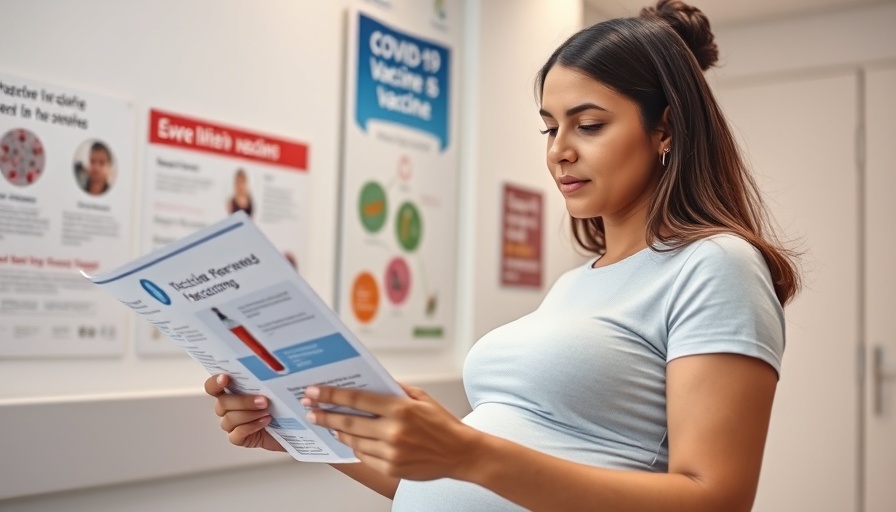 Pregnant woman considering COVID-19 vaccine information at clinic.