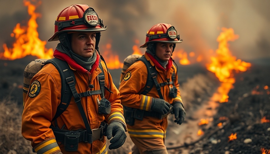 Firefighters battling Los Angeles wildfires near a canal.