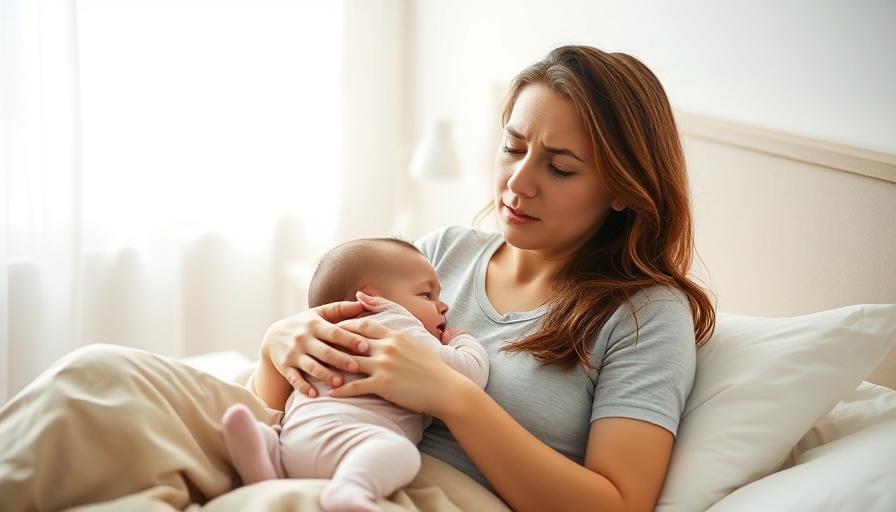 Young mother with baby showing concern, postpartum hypertension context