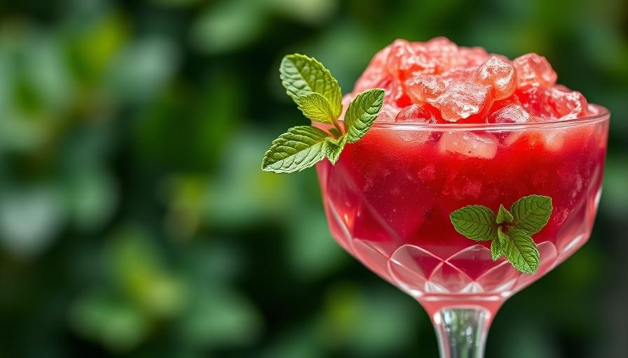 Diabetic-friendly red granita dessert with mint garnish