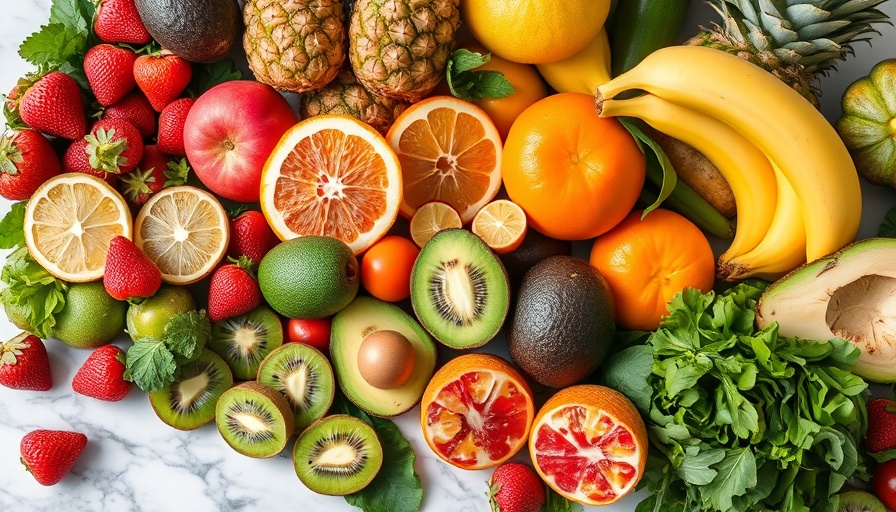 Colorful diabetic fruits and vegetables assortment.