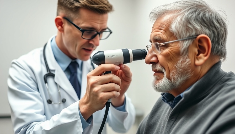 Healthcare professional examining an older man, Metformin context.