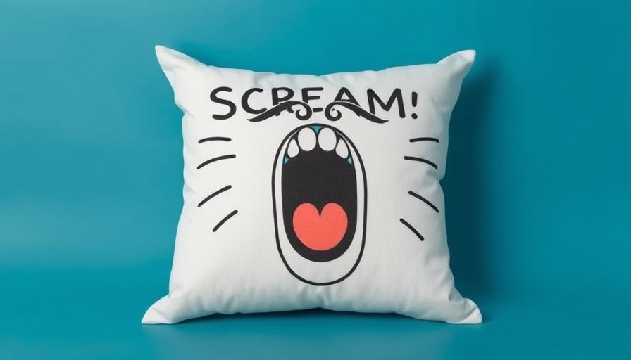 Scream therapy pillow with emotional expression and calming design.