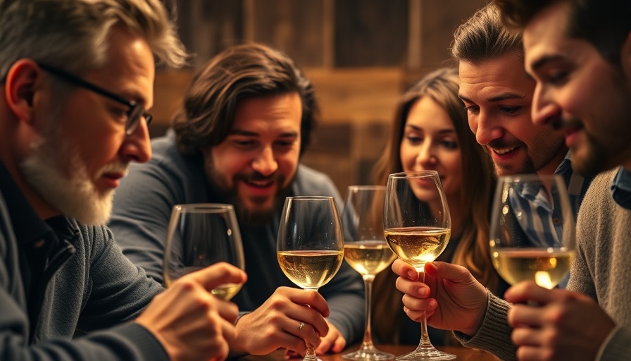 Group of friends enjoying wine at a tasting session; alcohol consumption focus.