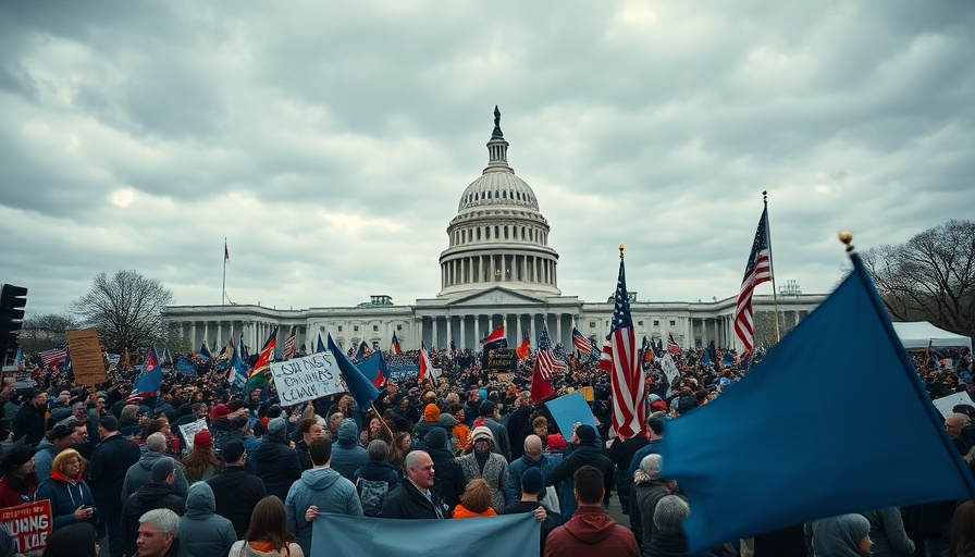 Crowd at U.S. Capitol during protest, cloudy day.