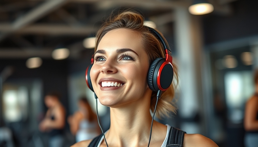 Woman enjoying music with headphones for pre-workout inspiration.