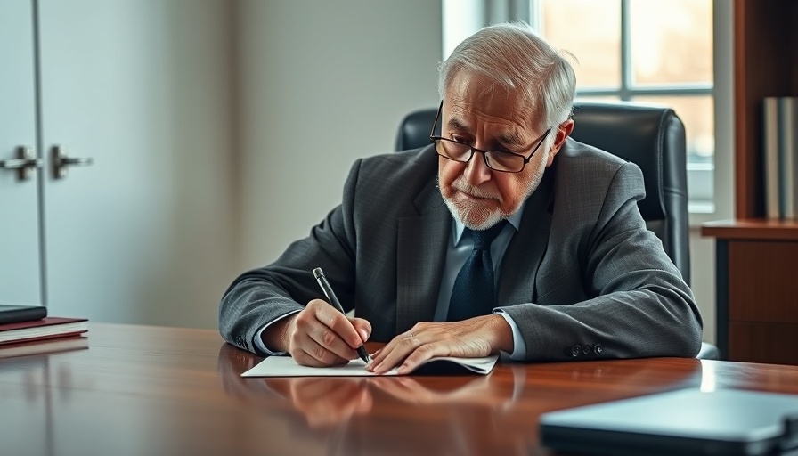 Older man writing at desk in office, discussing birthright citizenship.