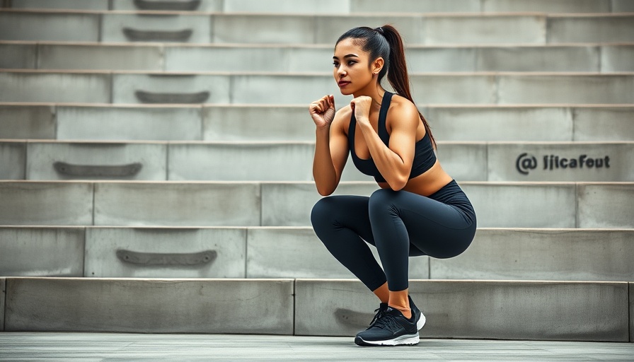 Woman performing wall squat for lower-body strength by stairs.