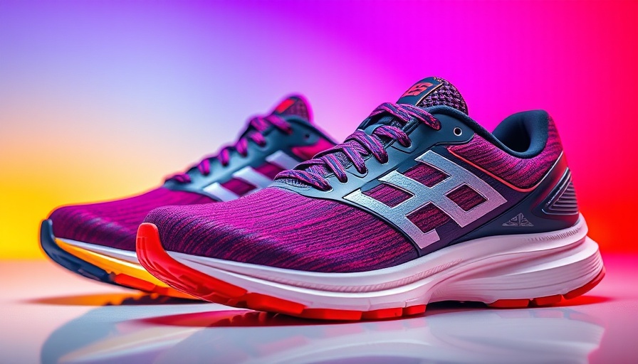 Colorful carbon-plated running shoes on gradient background.