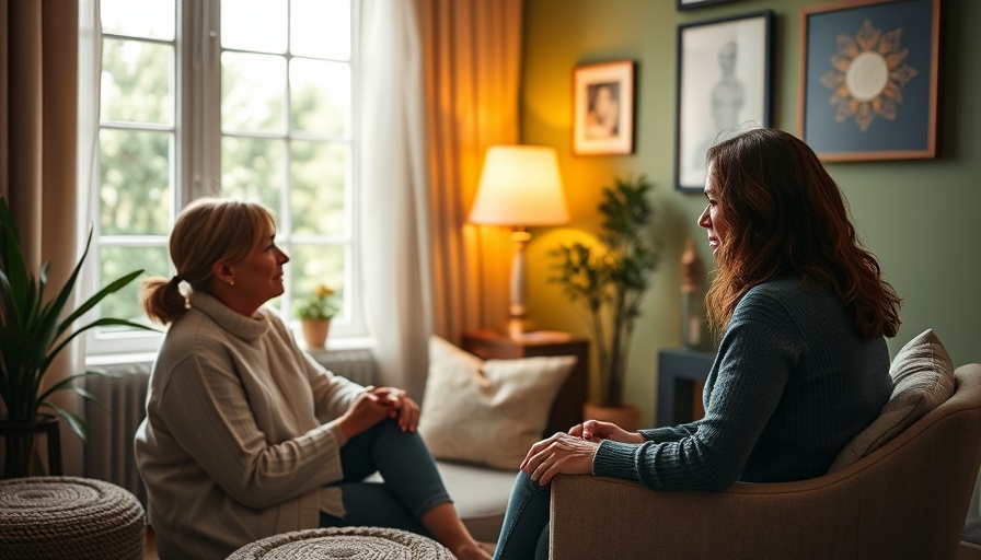 Therapy session with two women engaged in conversation.