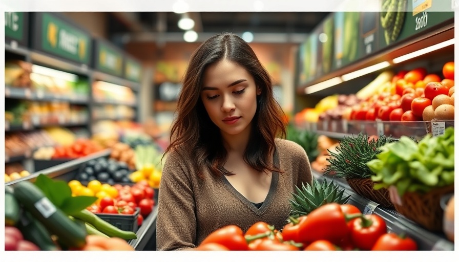 Young woman shopping for fresh produce highlighting food trends 2025.