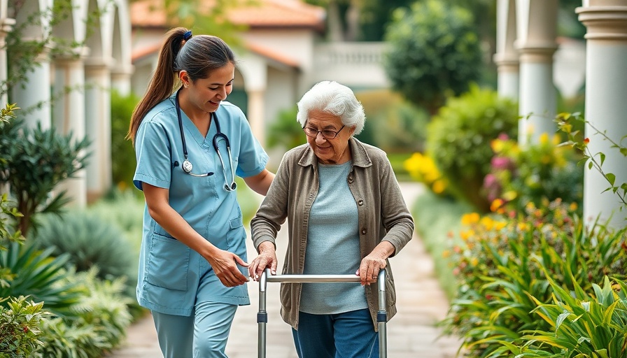 Healthcare worker supporting elderly woman walking, higher-intensity walking