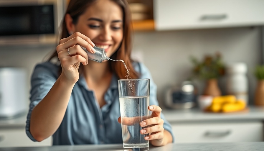 Woman mixing types of magnesium in water in a kitchen setting.