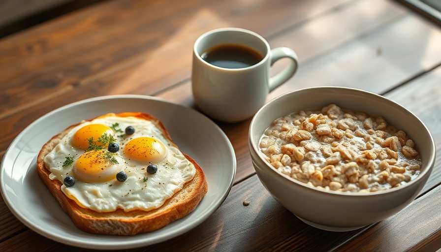 Oatmeal vs. Eggs Nutritional Comparison breakfast setup.