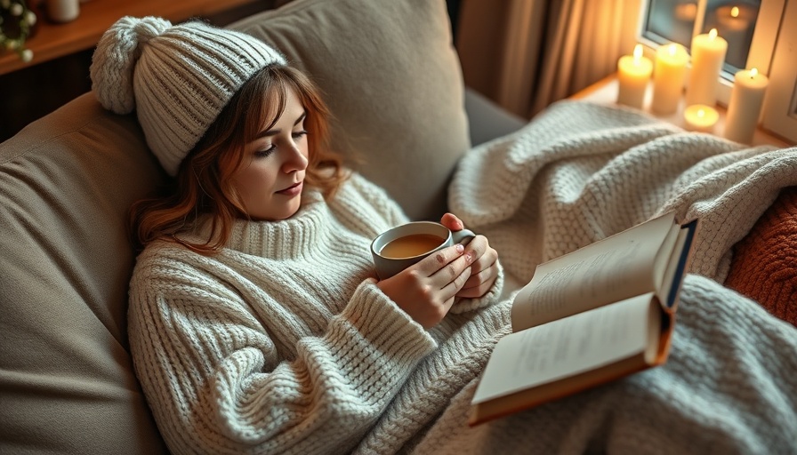 Cozymaxxing trends: person reading with a mug, cozy setup.