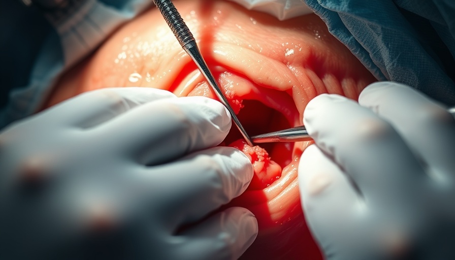 Close-up cyst removal procedure with surgical tools.
