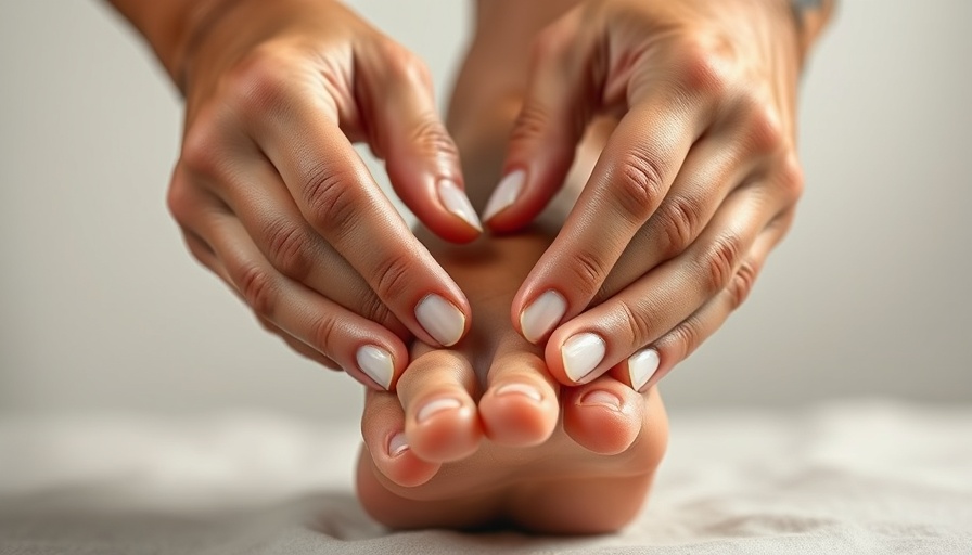 Hands fitting custom silicone toe prosthetics, focus on precision.