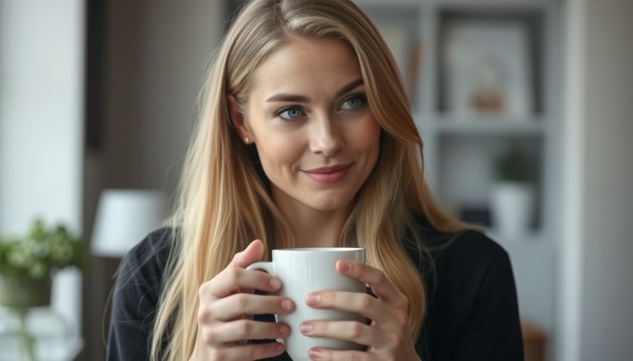 Woman holding a mug, lost in thought, indoors, serene ambiance.