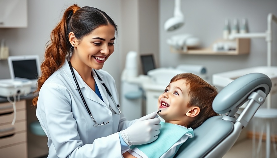 Friendly dentist caring for child in dental office for dental care.