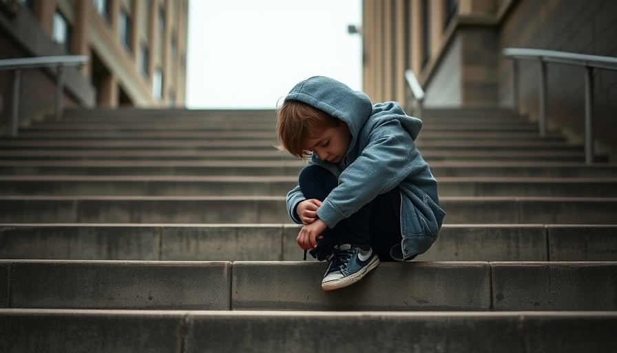 Child experiencing the emotional burden, sitting alone on steps.