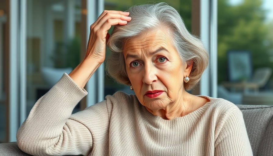Elderly woman showing symptoms that signal a medical emergency, concerned expression.