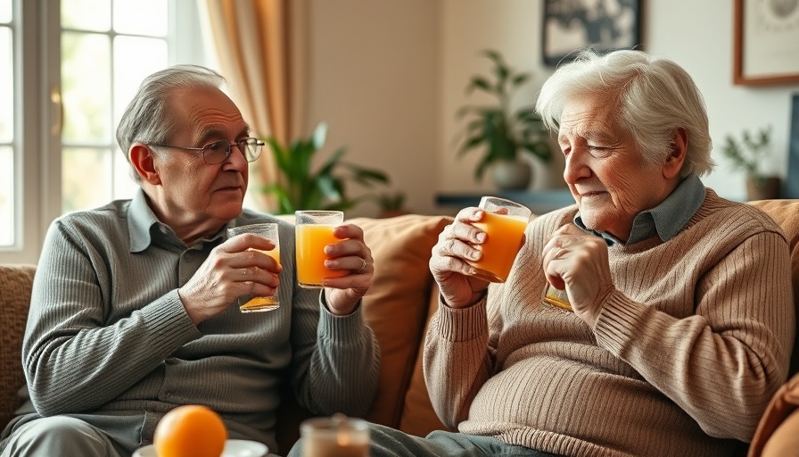 Cortisol Cocktail for Stress Relief: Elderly individuals sipping citrus drinks in a cozy room.