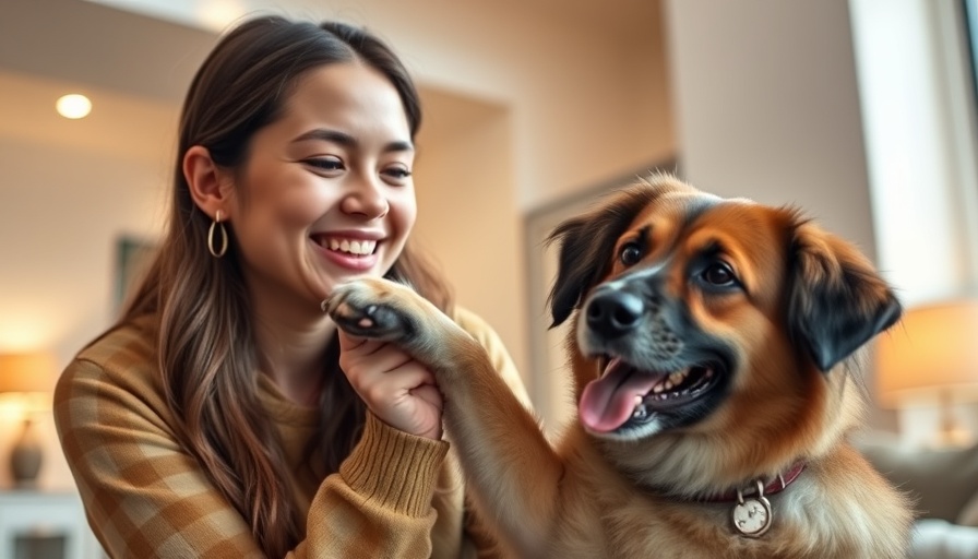 Dog pedicure health benefits: woman enjoying pet's paw care, indoors.