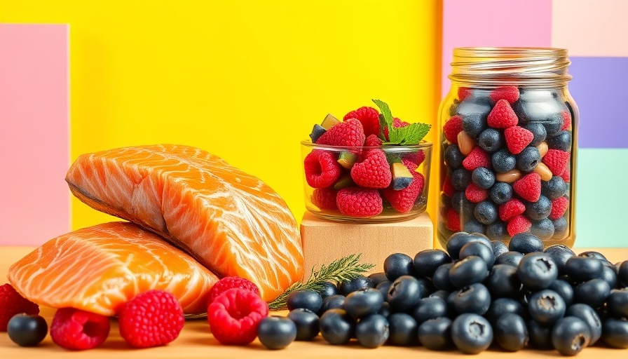 Colorful MIND diet foods for brain health.