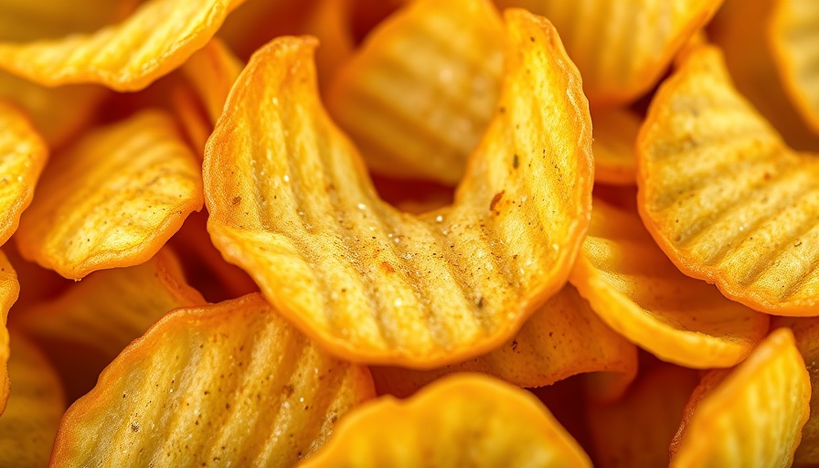 Crispy potato chips close-up, foods that increase the risk of diabetes.