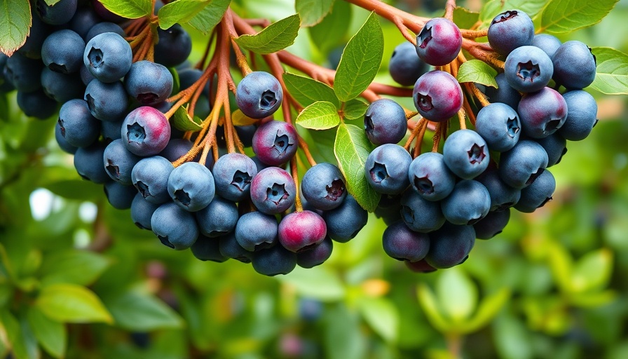 Ripe blueberries on branches, promoting brain health.