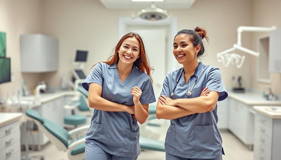 Dental hygienists humorously depicting challenges in a lively office.